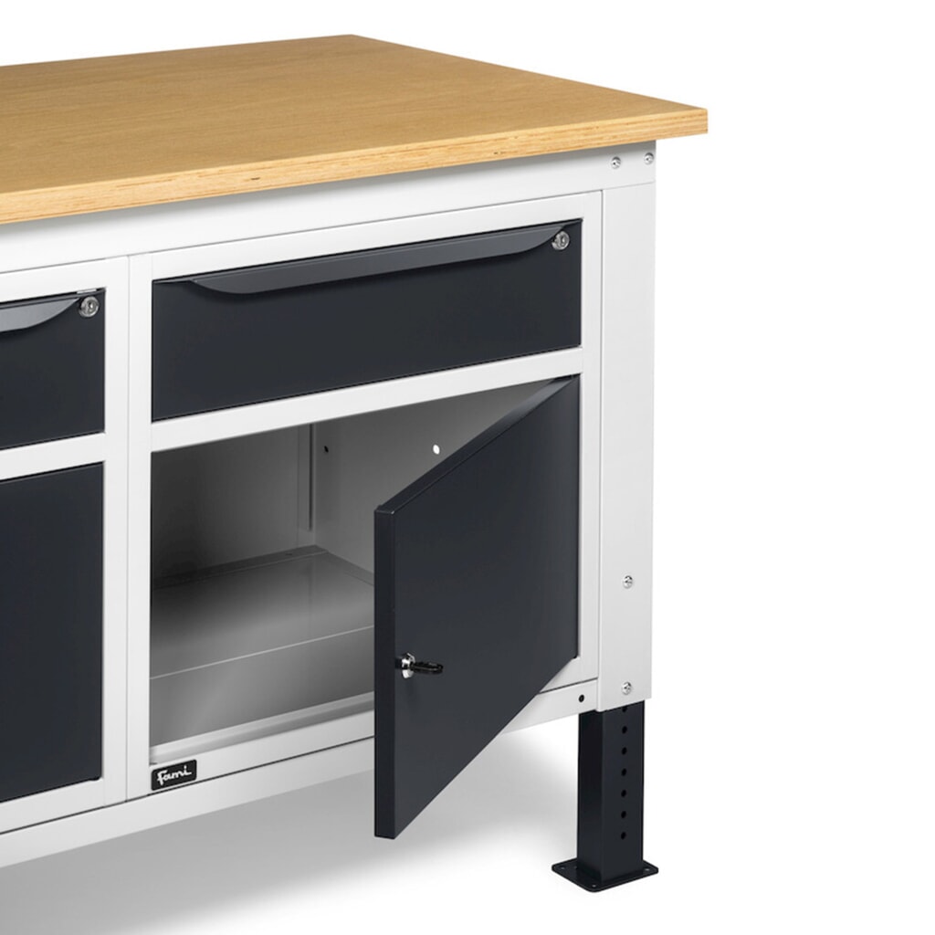 Fami pracovný stôl, výškovo nastaviteľná, 2 zásuvky a 2 skrinky, nosnosť 1 000 kg, V x Š x H 740-1,110 x 1 500 x 750 mm, RAL 7035 svetlošedá/RAL 7016 antracitové Číslo obrázka výrobku 11: Fami pracovný stôl, výškovo nastaviteľná, 2 zásuvky a 2 skrinky, nosnosť 1 000 kg, V x Š x H 740-1,110 x 1 500 x 750 mm, RAL 7035 svetlošedá/RAL 7016 antracitové