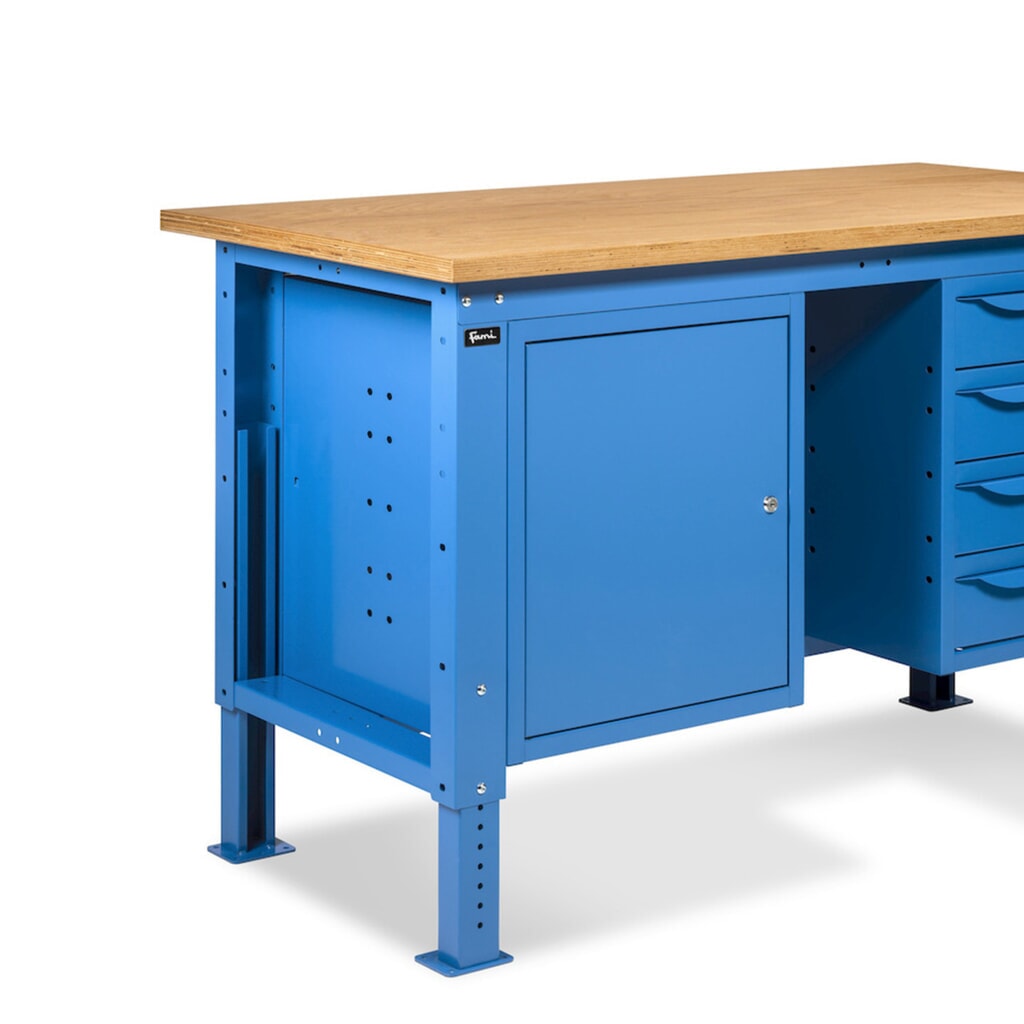 Fami pracovný stôl, výškovo nastaviteľná, 4 zásuvky a 1 skrinka, nosnosť 1 000 kg, V x Š x H 740-1,110 x 2 000 x 750 mm, RAL 5012 svetlomodrá Číslo obrázka výrobku 11: Fami pracovný stôl, výškovo nastaviteľná, 4 zásuvky a 1 skrinka, nosnosť 1 000 kg, V x Š x H 740-1,110 x 2 000 x 750 mm, RAL 5012 svetlomodrá