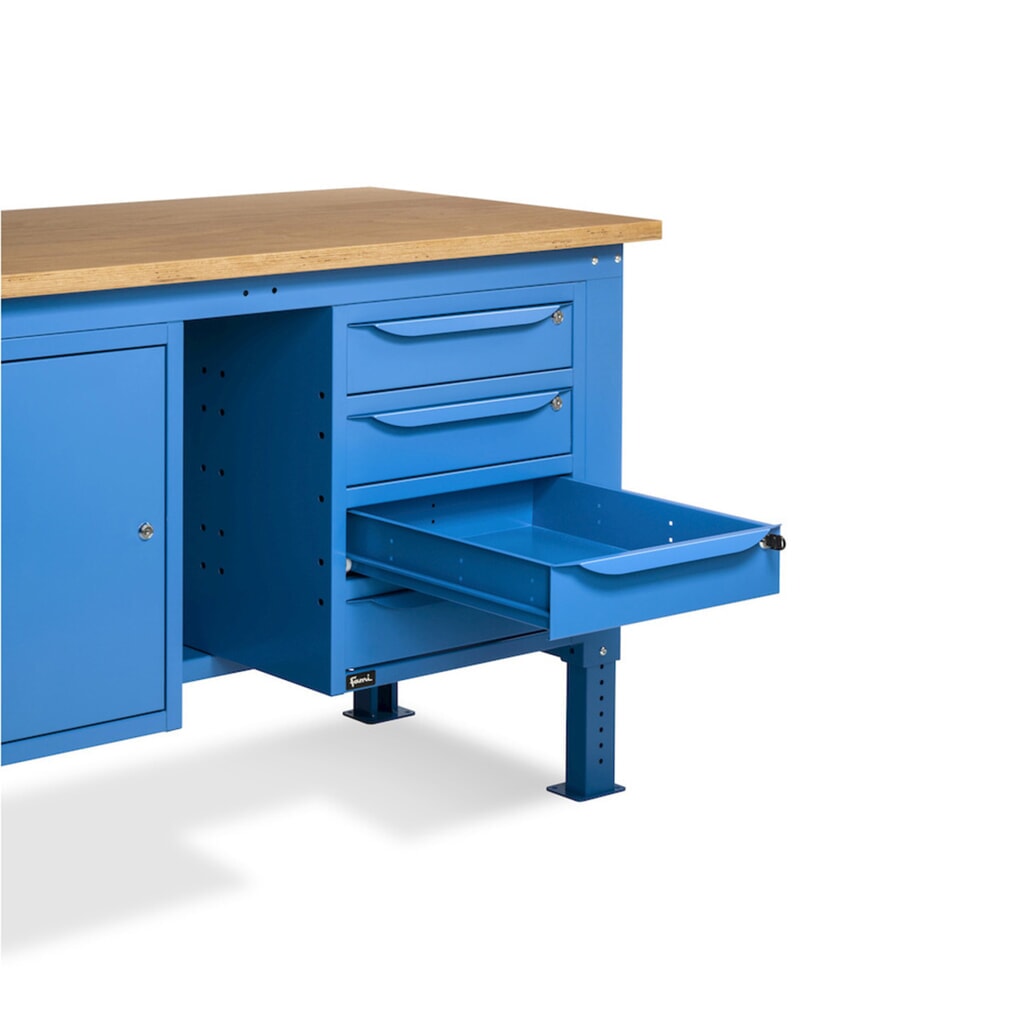 Fami pracovný stôl, výškovo nastaviteľná, 4 zásuvky a 1 skrinka, nosnosť 1 000 kg, V x Š x H 740-1,110 x 2 000 x 750 mm, RAL 5012 svetlomodrá Číslo obrázka výrobku 13: Fami pracovný stôl, výškovo nastaviteľná, 4 zásuvky a 1 skrinka, nosnosť 1 000 kg, V x Š x H 740-1,110 x 2 000 x 750 mm, RAL 5012 svetlomodrá