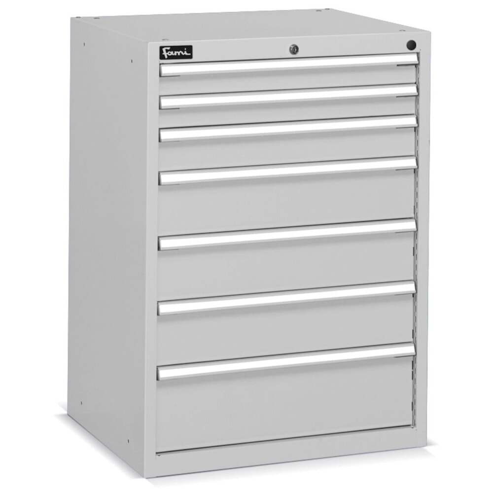 Číslo obrázka výrobku 2: Fami Flexa Key Comfort zásuvková skrinka, zásuvky 2x75/1x100/3x150/1x200 mm, V x Š x H 1 000 x 717 x 600 mm, RAL 7035 svetlošedá