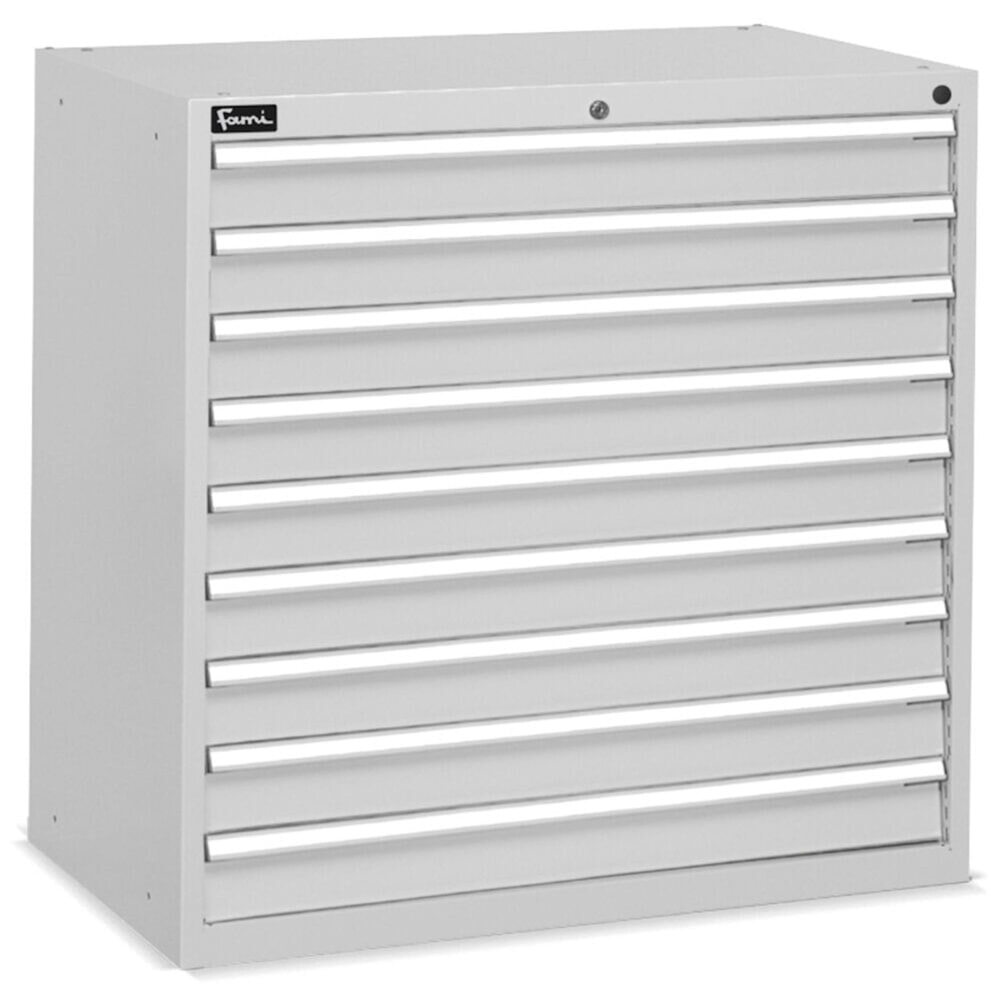 Číslo obrázka výrobku 2: Fami Flexa Key Comfort zásuvková skrinka, zásuvky 9 x 100 mm, V x Š x H 1 000 x 1 023 x 600 mm, RAL 7035 svetlošedá