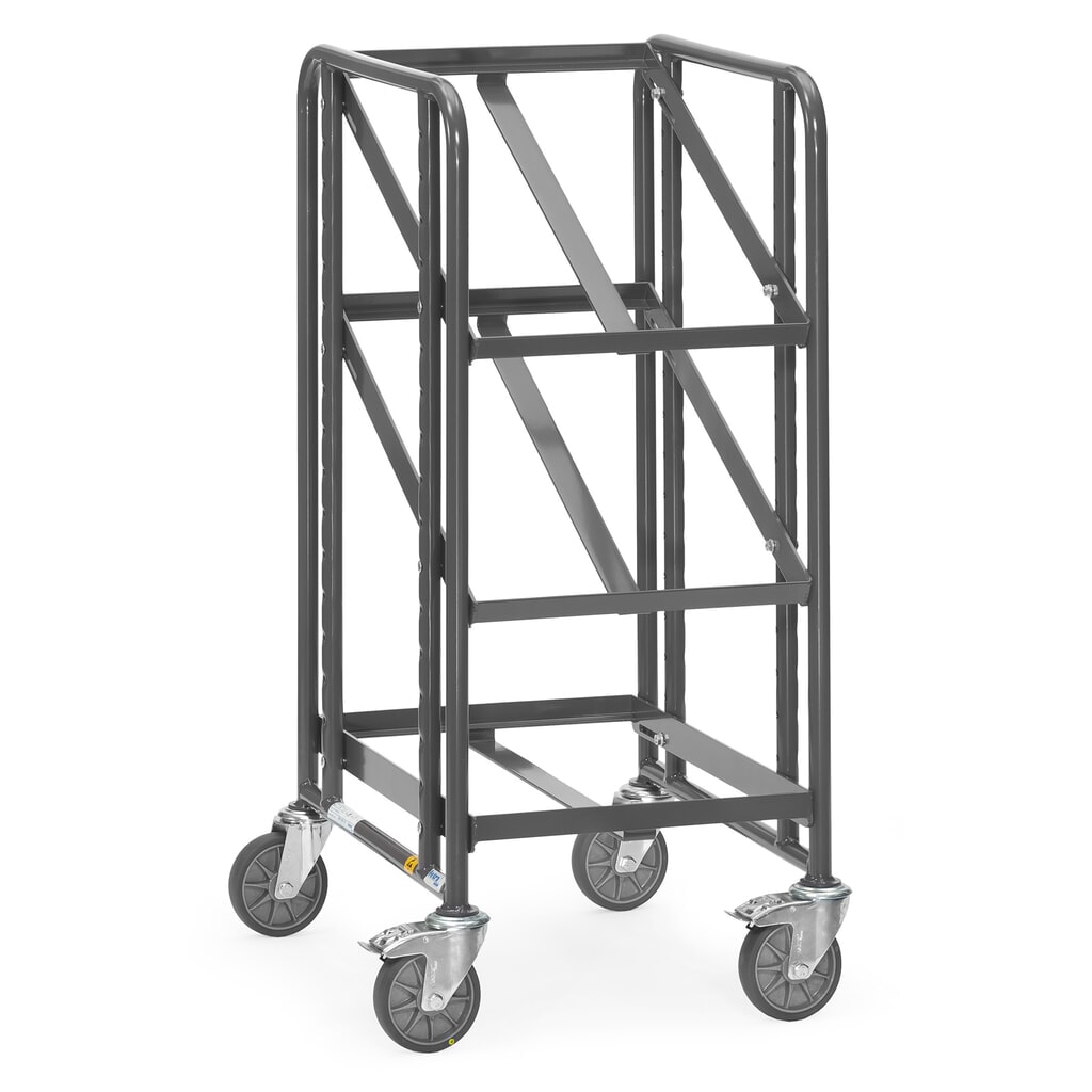 fetra® ESD Eurobox podlahový vozík, nosnosť 250 kg, 3 ložné plochy 410 x 610 mm, bez polic Obrázok výrobku: fetra® ESD Eurobox podlahový vozík, nosnosť 250 kg, 3 ložné plochy 410 x 610 mm, bez polic