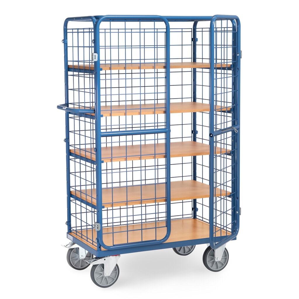 Fetra® Skriňový vozík, nosnosť 600kg, sieťované steny, s dvojitými krídlovými dverami, 5 Stupeň 1,000 x 600 mm Obrázok výrobku: Fetra® Skriňový vozík, nosnosť 600kg, sieťované steny, s dvojitými krídlovými dverami, 5 Stupeň 1,000 x 600 mm