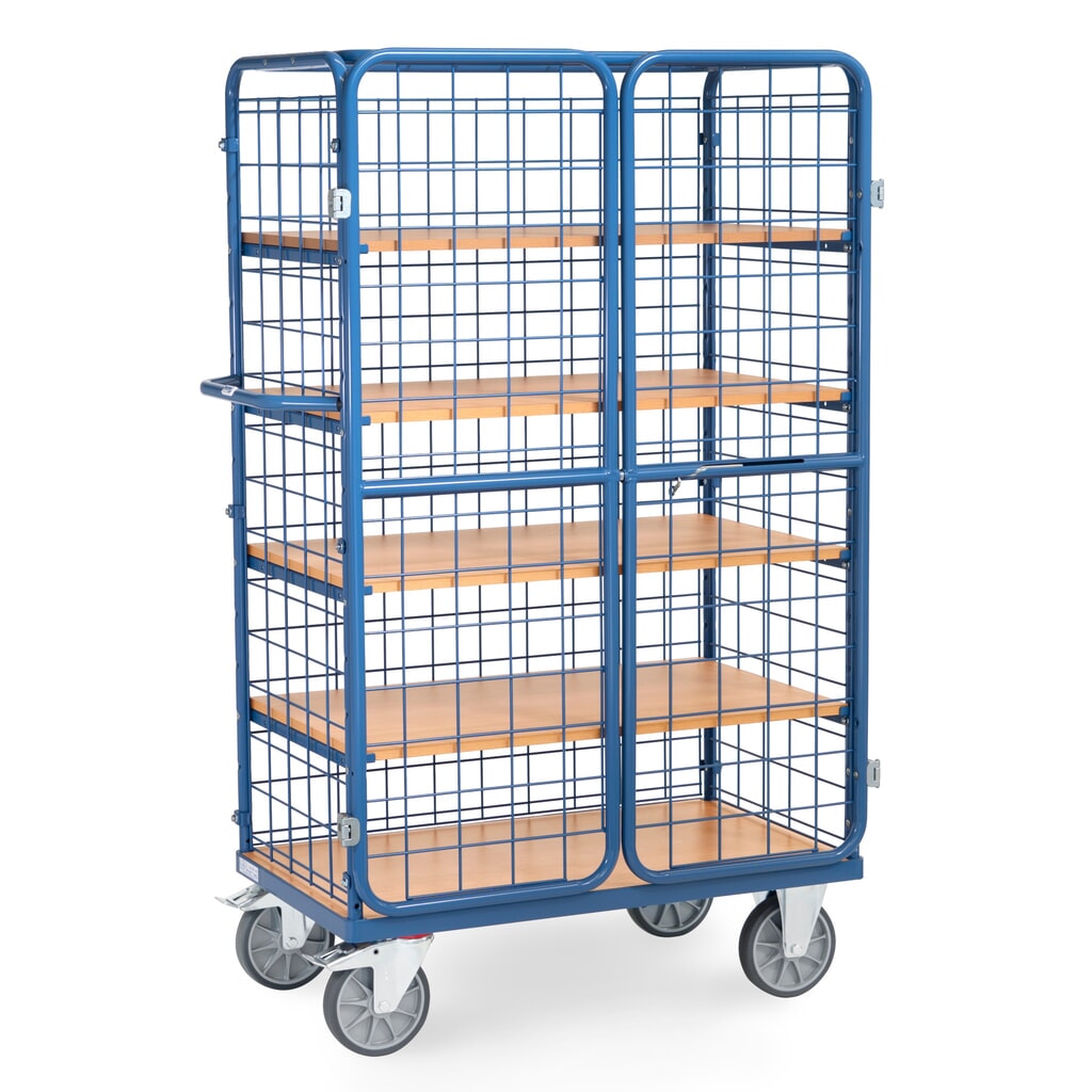 Číslo obrázka výrobku 3: Fetra® Skriňový vozík, nosnosť 600kg, sieťované steny, s dvojitými krídlovými dverami, 5 Stupeň 1,000 x 600 mm