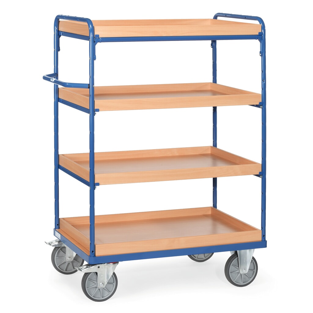 Číslo obrázka výrobku 1: policový vozík fetra® s úložnými krabicami, 4 úrovne 1,000 x 700 mm, výška 1,552 mm