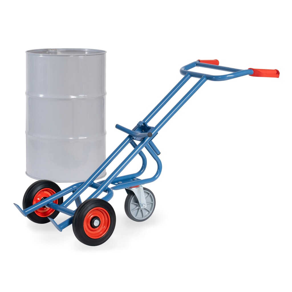 Ffetra® Barrel Truck, nosnosť 300 kg, s podporným valčekom, pneumatiky z masívnej gumy Obrázok výrobku: Ffetra® Barrel Truck, nosnosť 300 kg, s podporným valčekom, pneumatiky z masívnej gumy