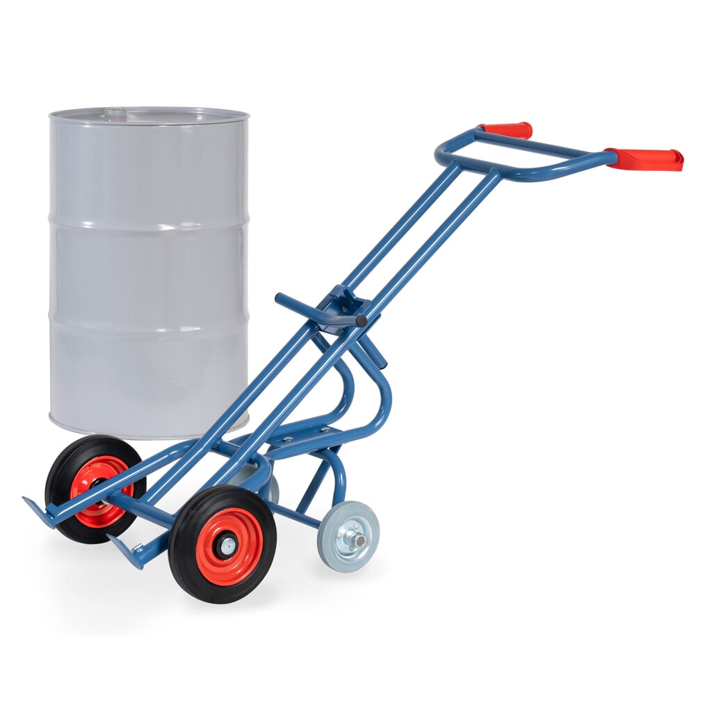 Ffetra® Barrel Truck, nosnosť 300 kg, s 2 podpornými kolesami, pneumatikami z masívnej gumy Obrázok výrobku: Ffetra® Barrel Truck, nosnosť 300 kg, s 2 podpornými kolesami, pneumatikami z masívnej gumy