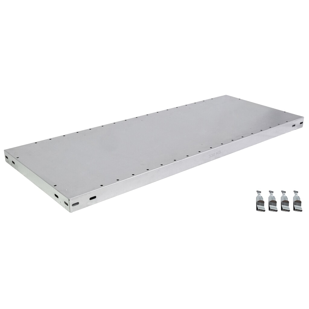 Pozinkovaná polica pre SCHULTE policový policový diel nosnosť regálu 330kg ŠxH 1.000 x 300mm Obrázok výrobku: Pozinkovaná polica pre SCHULTE policový policový diel nosnosť regálu 330kg ŠxH 1.000 x 300mm
