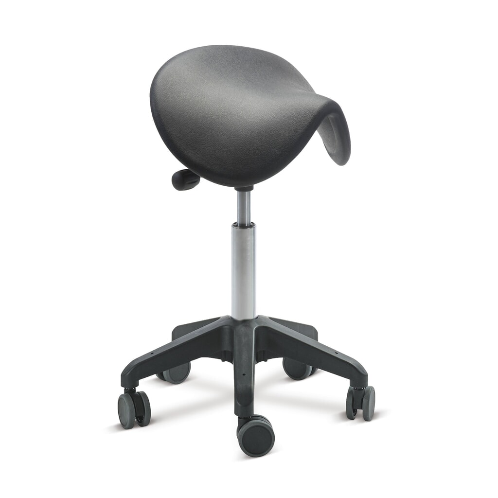 Global Stole A/S Ergonomická stolička, PU sedlo, výška sedadla 480-550 mm, kolesá, čierna Obrázok výrobku: Global Stole A/S Ergonomická stolička, PU sedlo, výška sedadla 480-550 mm, kolesá, čierna