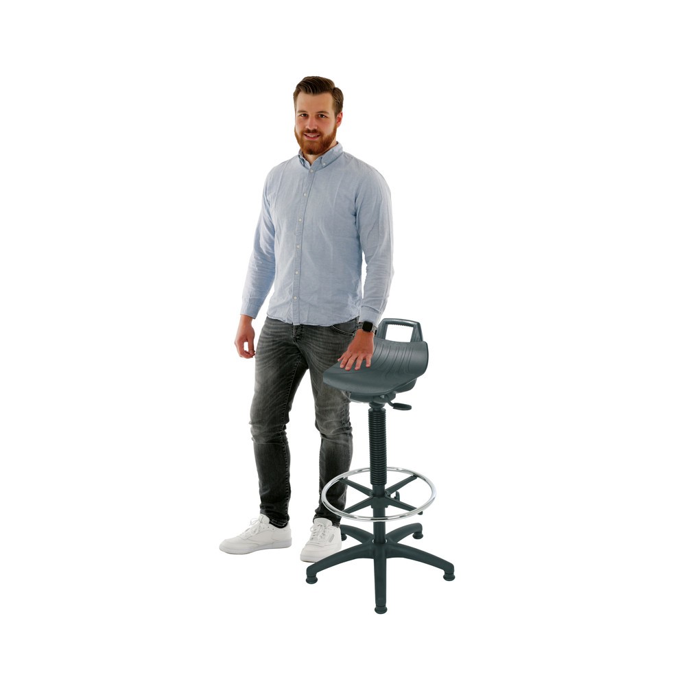 Číslo obrázka výrobku 2: Stolička HEMMDAL Premium, PP sedadlo, výška sedadla 630 – 890 mm, podlahové klzáky, oporný kruh na nohy