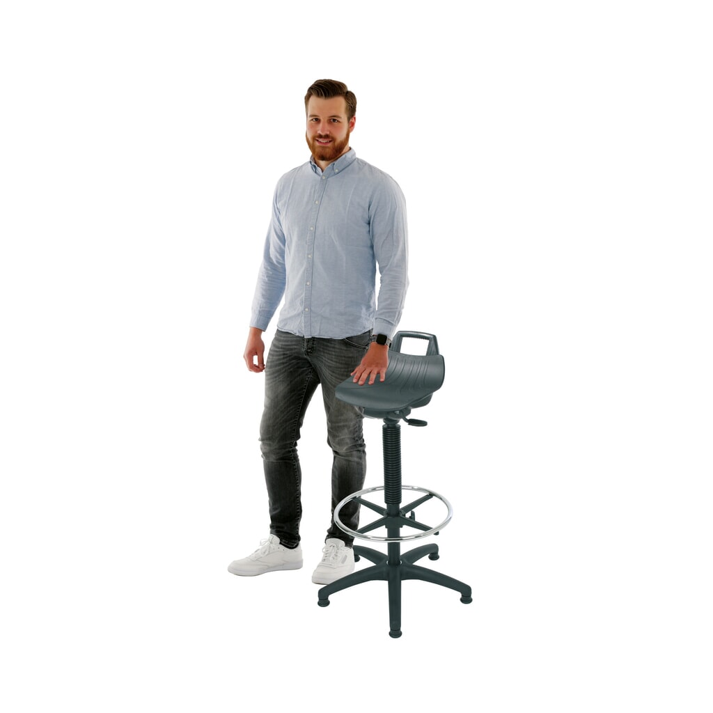 Číslo obrázka výrobku 2: Stolička HEMMDAL Premium, PP sedadlo, výška sedadla 630 – 890 mm, podlahové klzáky, oporný kruh na nohy