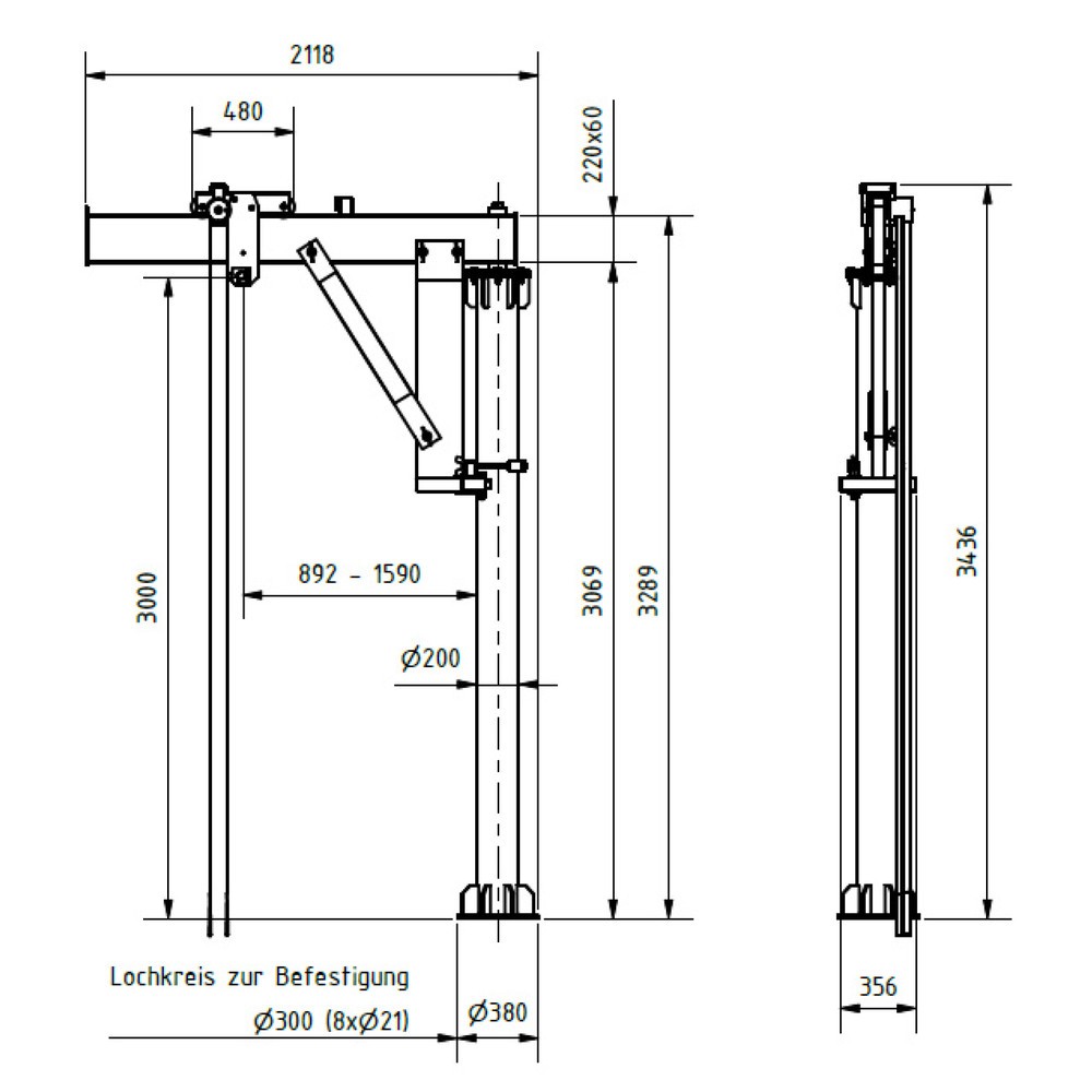 Číslo obrázka výrobku 2: Hliníkový otočný žeriav SCHILLING, závesný bod 3 000 mm, výložník 2 000 mm, nosnosť 500 kg