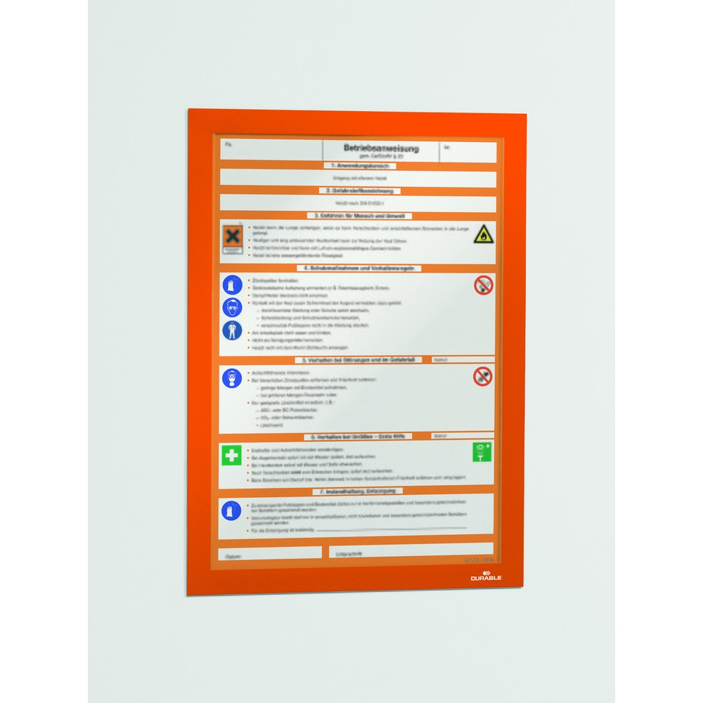 Číslo obrázka výrobku 7: Informačný rám DURABLE DURAFRAME®, samolepiaci, DIN A4, oranžový