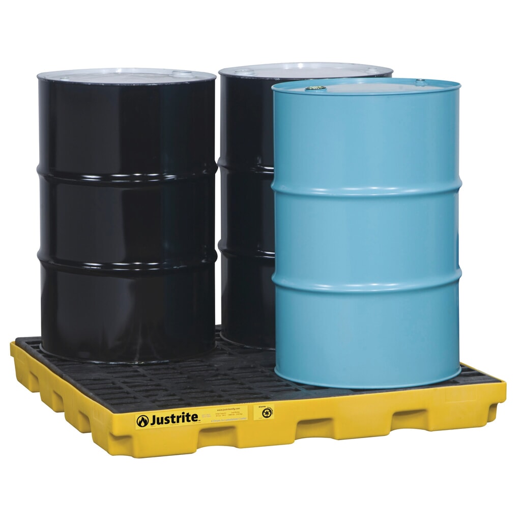 Justrite® plochá záchytná vaňa z PE, pre 4 sudy s objemom 200 l, záchytný objem 185 l, žltá Číslo obrázka výrobku 2: Justrite® plochá záchytná vaňa z PE, pre 4 sudy s objemom 200 l, záchytný objem 185 l, žltá