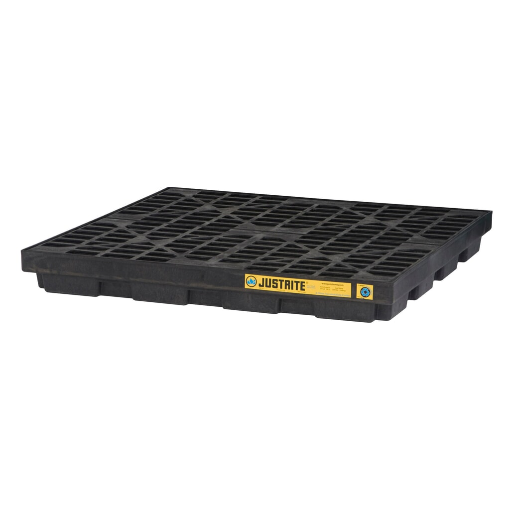 Justrite® plochá záchytná vaňa z PE pre 4 sudy s objemom 200 l, záchytný objem 185 l, čierna Obrázok výrobku: Justrite® plochá záchytná vaňa z PE pre 4 sudy s objemom 200 l, záchytný objem 185 l, čierna