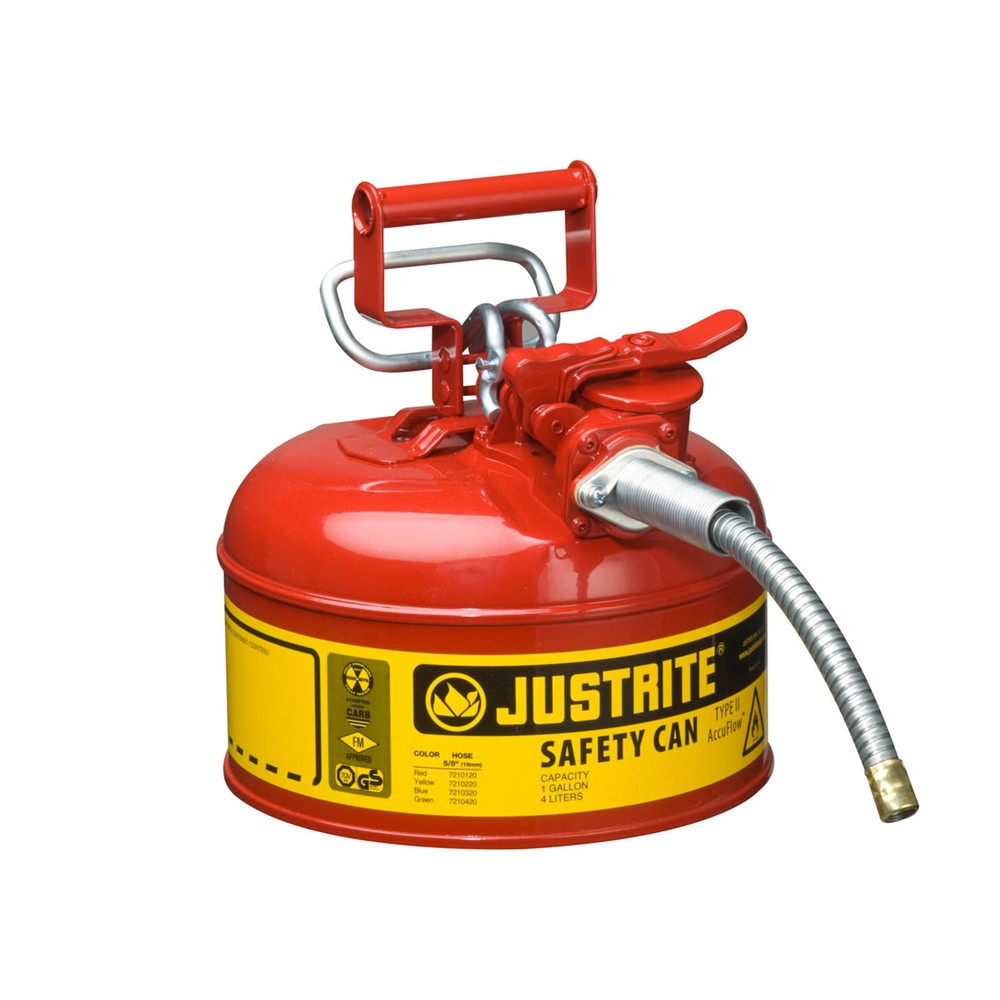 Obrázok výrobku: Justrite Type II AccuFlow™ Bezpečnostný kontajner, kovová hadica, červená, 4 litre
