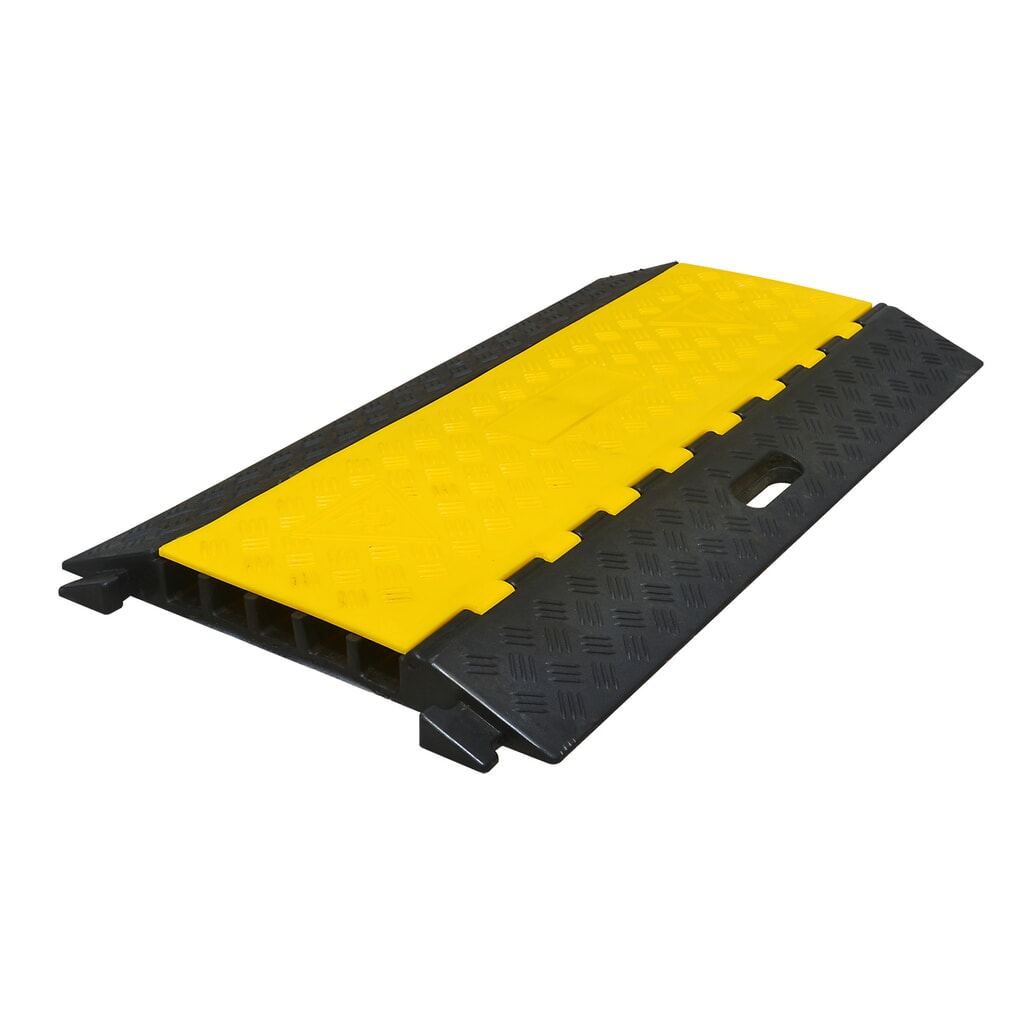 Obrázok výrobku: Káblový mostík s 5 šachtami, zasúvateľný, V x Š x H 50 x 900 x 500 mm, čierna/žltá