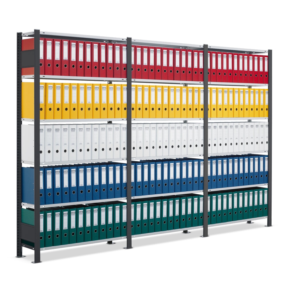 Obrázok výrobku: Kompletný stojan na pilníky SCHULTE, jednostranný, nosnosť regálu 85 kg, V x Š x H 2 000 x 3 000 x 300 mm, čierny