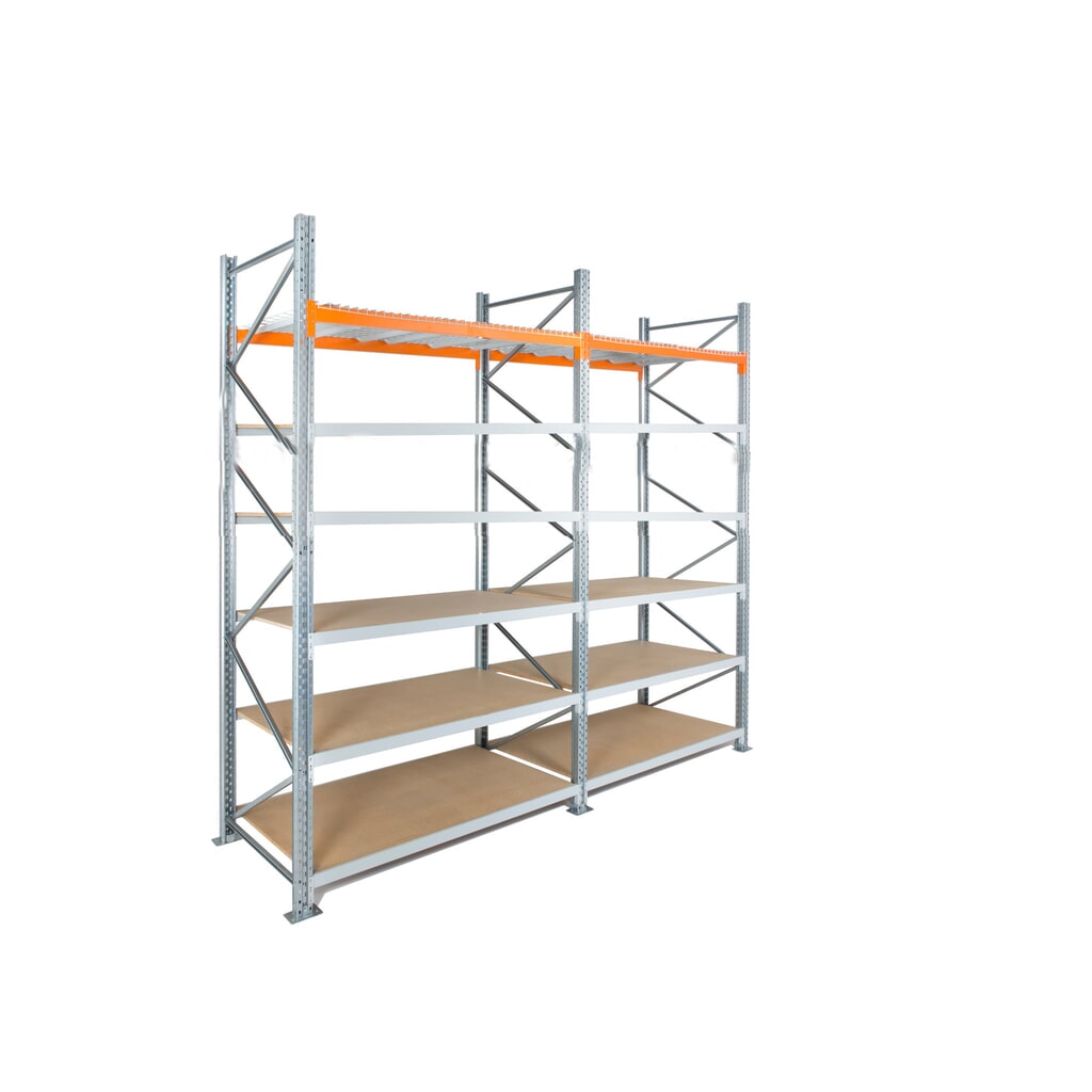Kompletný balík hybridného regála ManOrga, široký a paletový regál XXL, v × š × h 3 000 × 10 800 × 1 100 mm Obrázok výrobku: Kompletný balík hybridného regála ManOrga, široký a paletový regál XXL, v × š × h 3 000 × 10 800 × 1 100 mm