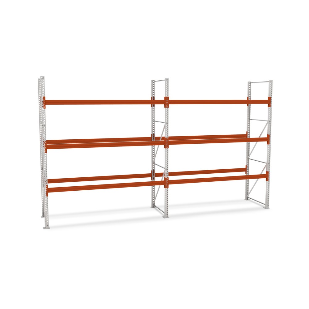 Číslo obrázka výrobku 1: Kompletný balík s paletovým regálom META MULTIPAL, nosnosť bunky 4 430 kg, V x Š x H 3 800 x 5 700 x 1 100 mm