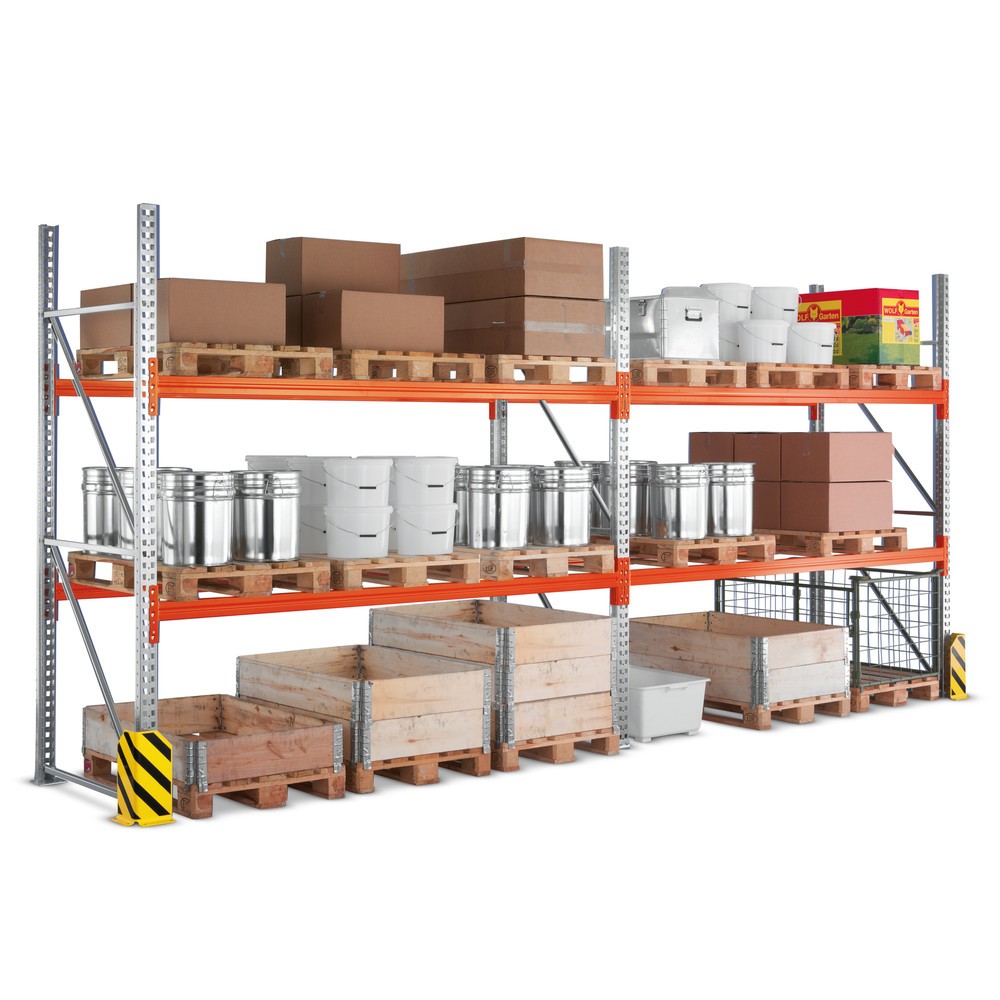 Číslo obrázka výrobku 1: Kompletný balík s paletovým regálom META MULTIPAL, nosnosť bunky 3 000 kg, V x Š x H 2 700 x 5 655 x 1 100 mm