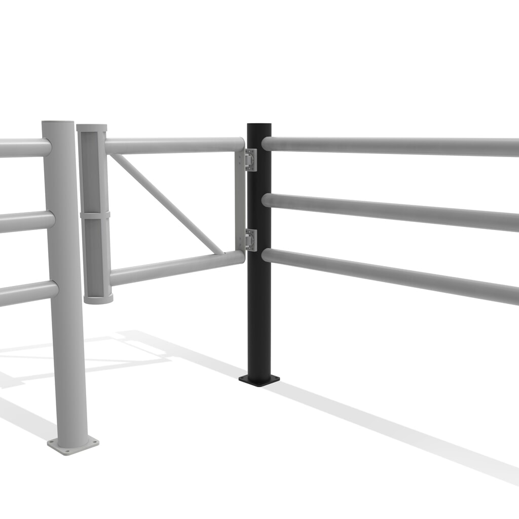 Koncový stĺpik s výkyvnými dverami dancop pre bezpečnostné zábradlie „Delta“, Ø 110 mm, výška 1200 mm, 90°, ľavý Číslo obrázka výrobku 11: Koncový stĺpik s výkyvnými dverami dancop pre bezpečnostné zábradlie „Delta“, Ø 110 mm, výška 1200 mm, 90°, ľavý