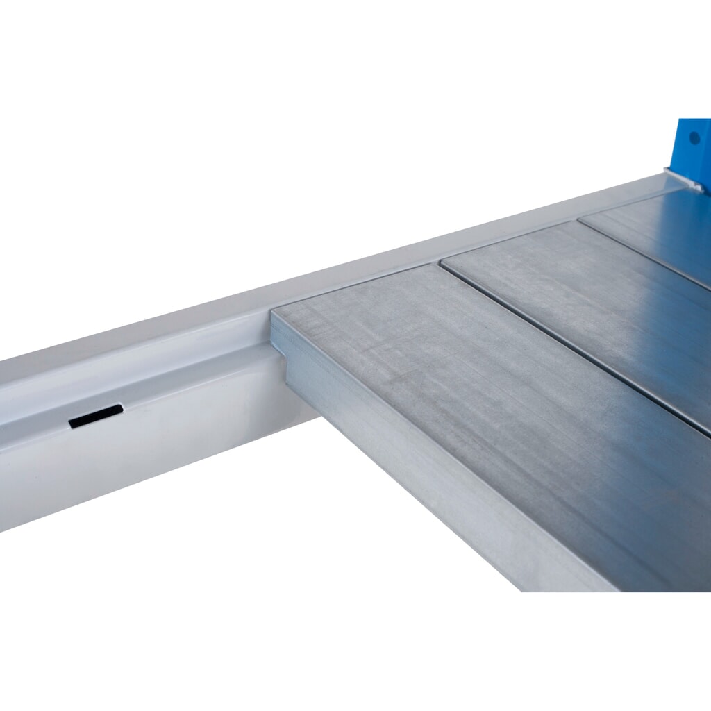 ManOrga Polica pre široký regál, s oceľovými panelmi, blankytná modrá/svetlosivá, š × h 1 250 × 600 mm Obrázok výrobku: ManOrga Polica pre široký regál, s oceľovými panelmi, blankytná modrá/svetlosivá, š × h 1 250 × 600 mm