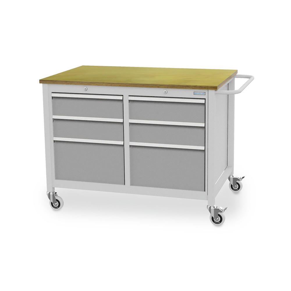 Číslo obrázka výrobku 1: Mobilný pracovný stôl Bedrunka+Hirth, 6 zásuviek, biely hliník