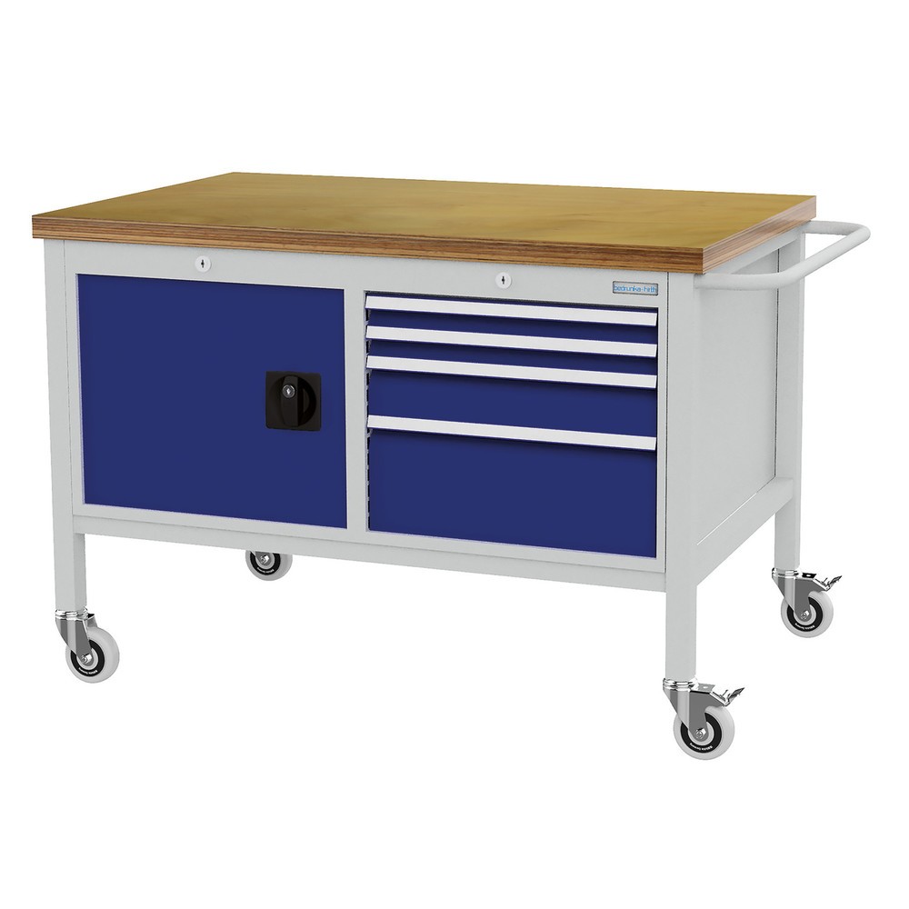 Číslo obrázka výrobku 1: Mobilný pracovný stôl Bedrunka+Hirth, skriňa, 4 zásuvky v rôznych výškach, enciánová modrá