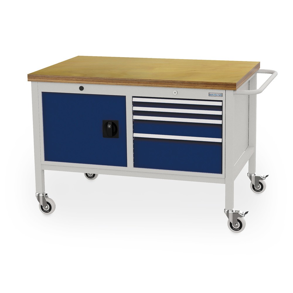 Číslo obrázka výrobku 1: Mobilný pracovný stôl Bedrunka+Hirth, skriňa, 4 zásuvky v rôznych výškach, kobaltová modrá