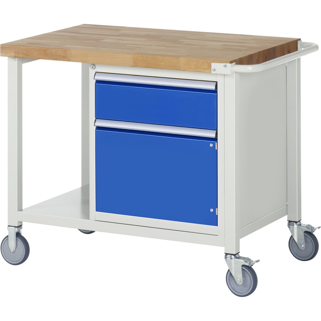 Obrázok výrobku: Mobilný pracovný stôl RAU série 8000, 1 odkladacie dno, 1 krídlové dvere, v × š × h 880 × 1 000 × 700 mm, 1 zásuvka