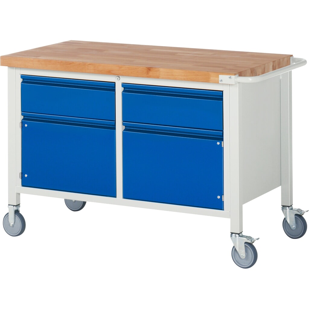 Mobilný pracovný stôl RAU série 8000, počet dvojitých kontajnerov: 1, 2 krídlové dvere, v × š × h 880 × 1 250 × 700 mm, 2 zásuv. 2 × 180 mm Obrázok výrobku: Mobilný pracovný stôl RAU série 8000, počet dvojitých kontajnerov: 1, 2 krídlové dvere, v × š × h 880 × 1 250 × 700 mm, 2 zásuv. 2 × 180 mm