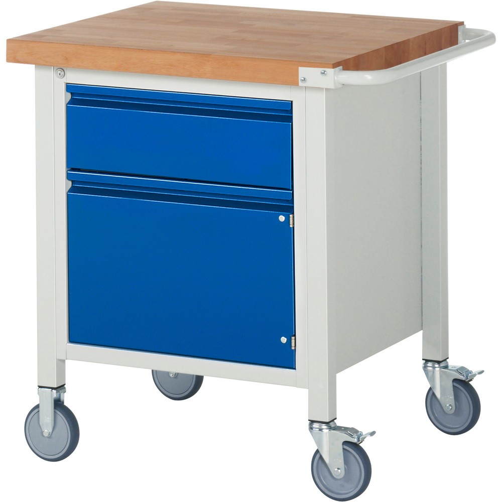 Číslo obrázka výrobku 1: Mobilný pracovný stôl RAU série 8000, počet kontajnerov: 1, 1 krídlové dvere, v × š × h 880 × 750 × 700 mm, 1 zásuvka 1 × 180 mm, nosnosť zásuv. 100 kg