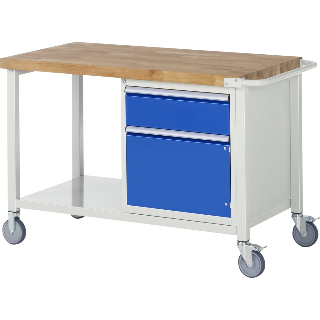 Mobilný pracovný stôl RAU série 8000, 1 odkladacie dno, 1 krídlové dvere, v × š × h 880 – 1 080 × 1 250 × 700 mm, 1 zásuvka Obrázok výrobku: Mobilný pracovný stôl RAU série 8000, 1 odkladacie dno, 1 krídlové dvere, v × š × h 880 – 1 080 × 1 250 × 700 mm, 1 zásuvka