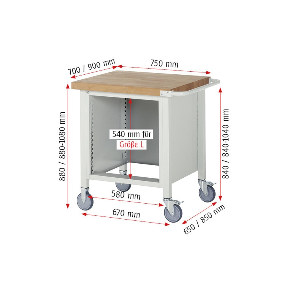 Číslo obrázka výrobku 8: Pracovný stôl RAU série 8000, 1 kontajner, v × š × h 880 – 1 080 × 750 × 700 mm, 3 zásuviek, 3 × 180 mm