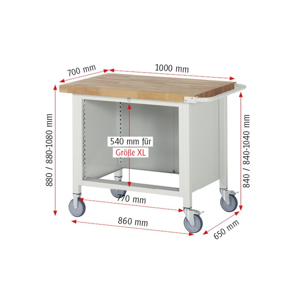 Mobilný pracovný stôl RAU série 8000, v × š × h 880 – 1 080 × 1 000 × 700 mm, 2 zásuv. s 90 % vysunutím, 2 × 270 mm, nosnosť zásuv. 75 kg Číslo obrázka výrobku 8: Mobilný pracovný stôl RAU série 8000, v × š × h 880 – 1 080 × 1 000 × 700 mm, 2 zásuv. s 90 % vysunutím, 2 × 270 mm, nosnosť zásuv. 75 kg