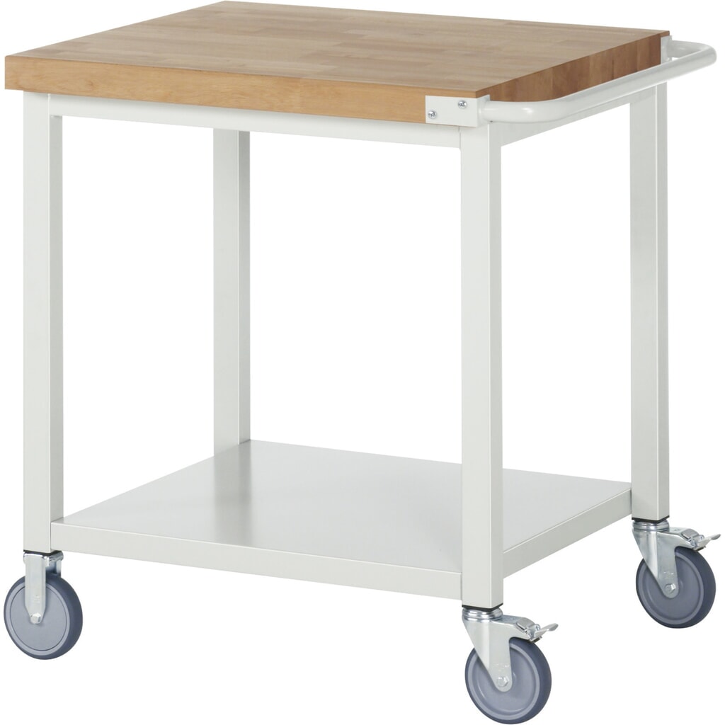 Obrázok výrobku: Mobilný pracovný stôl RAU série 8000, v × š × h 880 – 1 080 × 750 × 700 mm, 1 odkladacie dno, hĺbka 650 mm