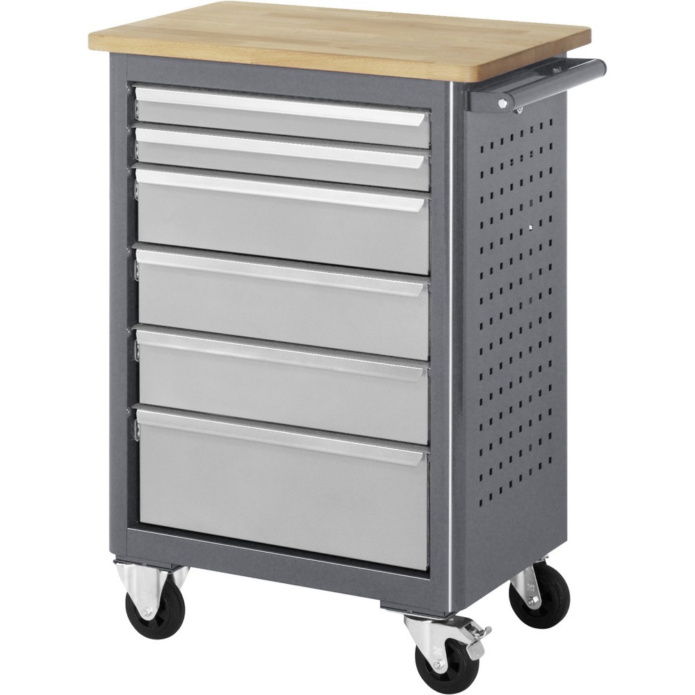 Číslo obrázka výrobku 1: Mobilný pracovný stôl RAU série adlatus, v × š × h 950 × 675 × 450 mm, 6 zásuv. 2 × 65, 3 × 125, 1 × 90 mm, buková pracovná doska