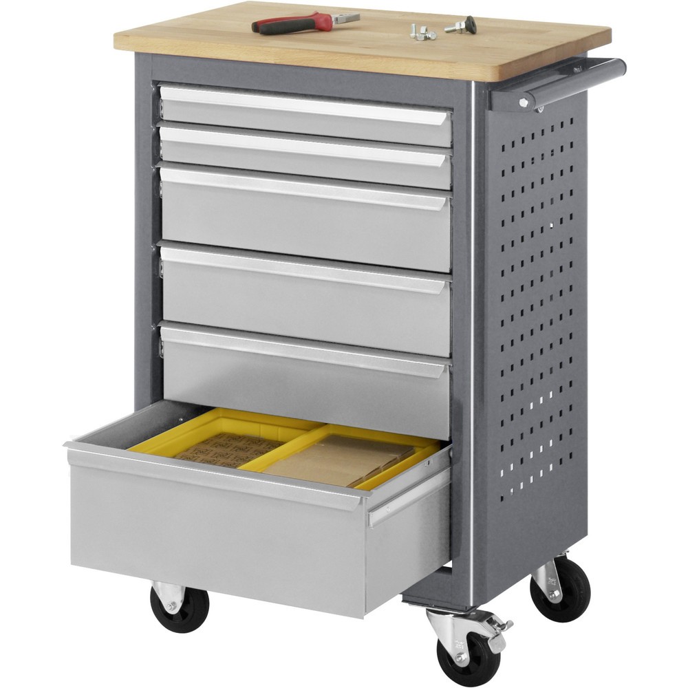 Číslo obrázka výrobku 2: Mobilný pracovný stôl RAU série adlatus, v × š × h 950 × 675 × 450 mm, 6 zásuv. 2 × 65, 3 × 125, 1 × 90 mm, buková pracovná doska