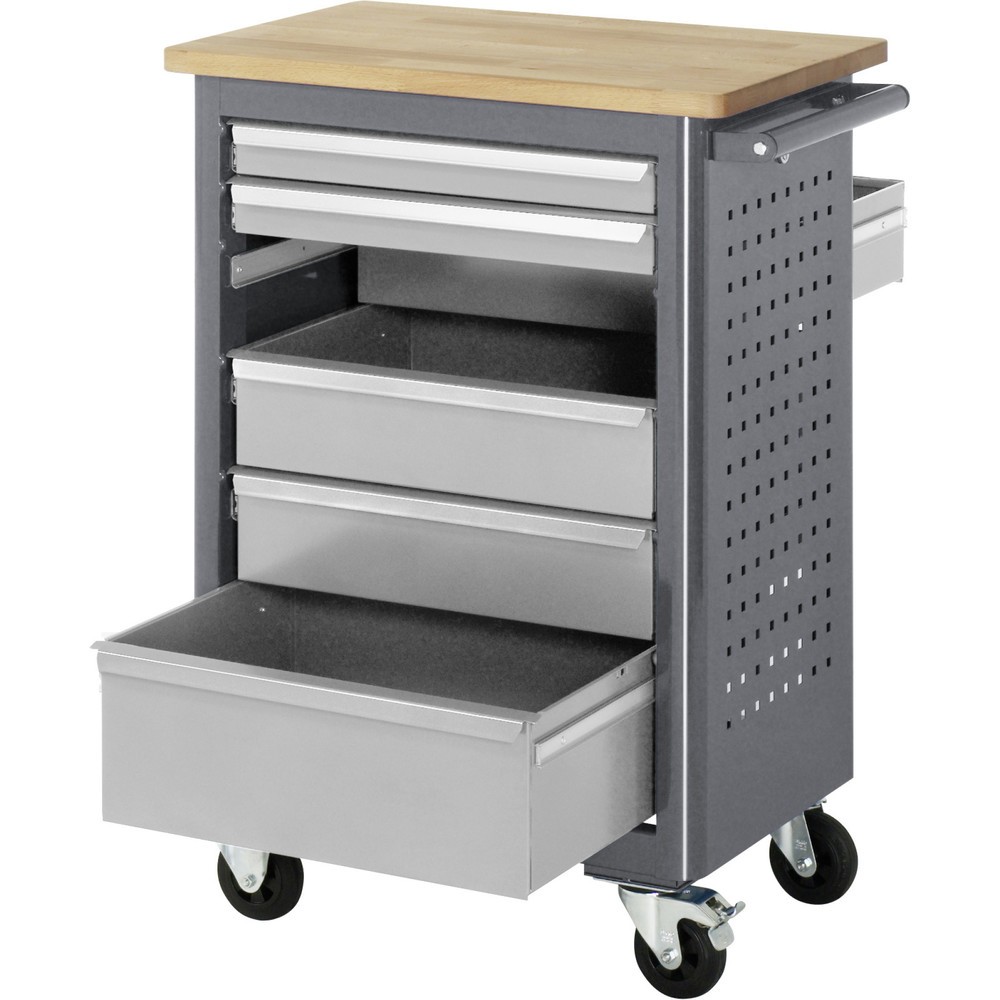 Číslo obrázka výrobku 3: Mobilný pracovný stôl RAU série adlatus, v × š × h 950 × 675 × 450 mm, 6 zásuv. 2 × 65, 3 × 125, 1 × 90 mm, buková pracovná doska