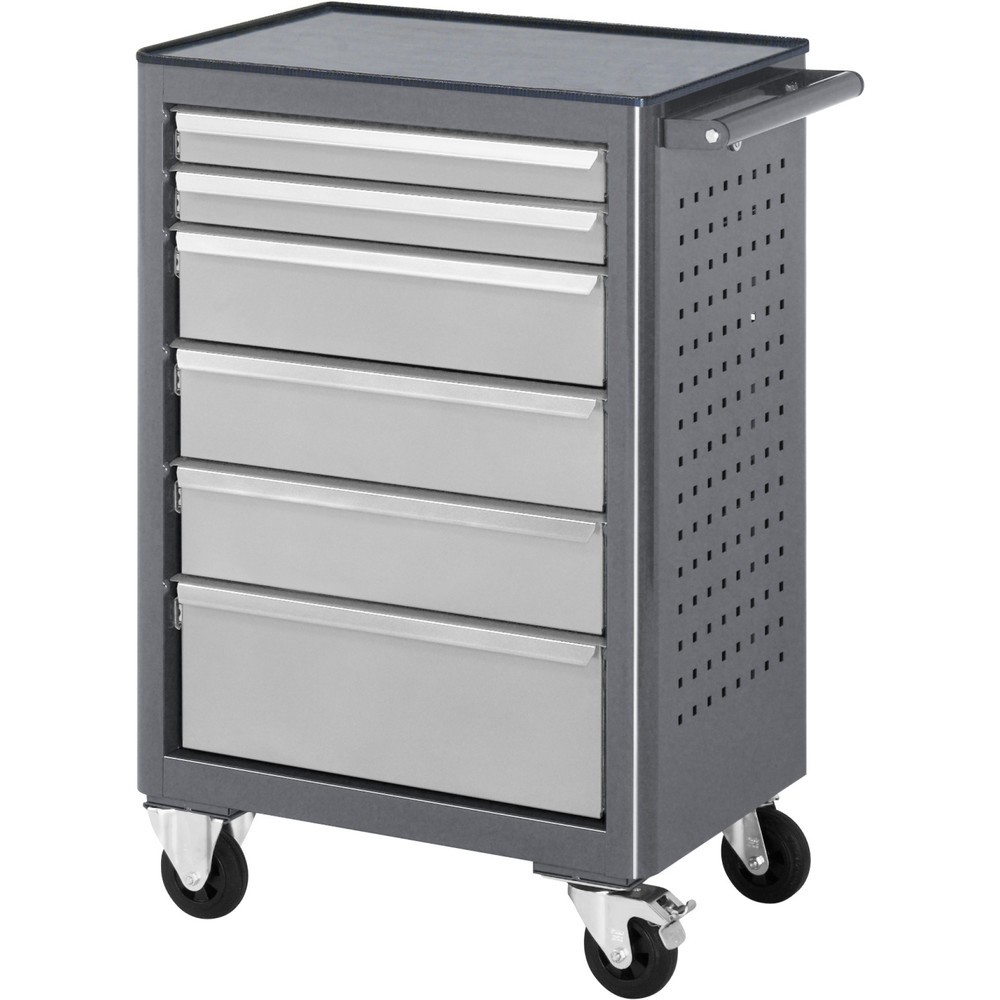 Číslo obrázka výrobku 1: Mobilný pracovný stôl RAU série adlatus, v × š × h 950 × 675 × 450 mm, 6 zásuv. 2 × 65, 3 × 125, 1 × 90 mm, pracovná doska z ABS