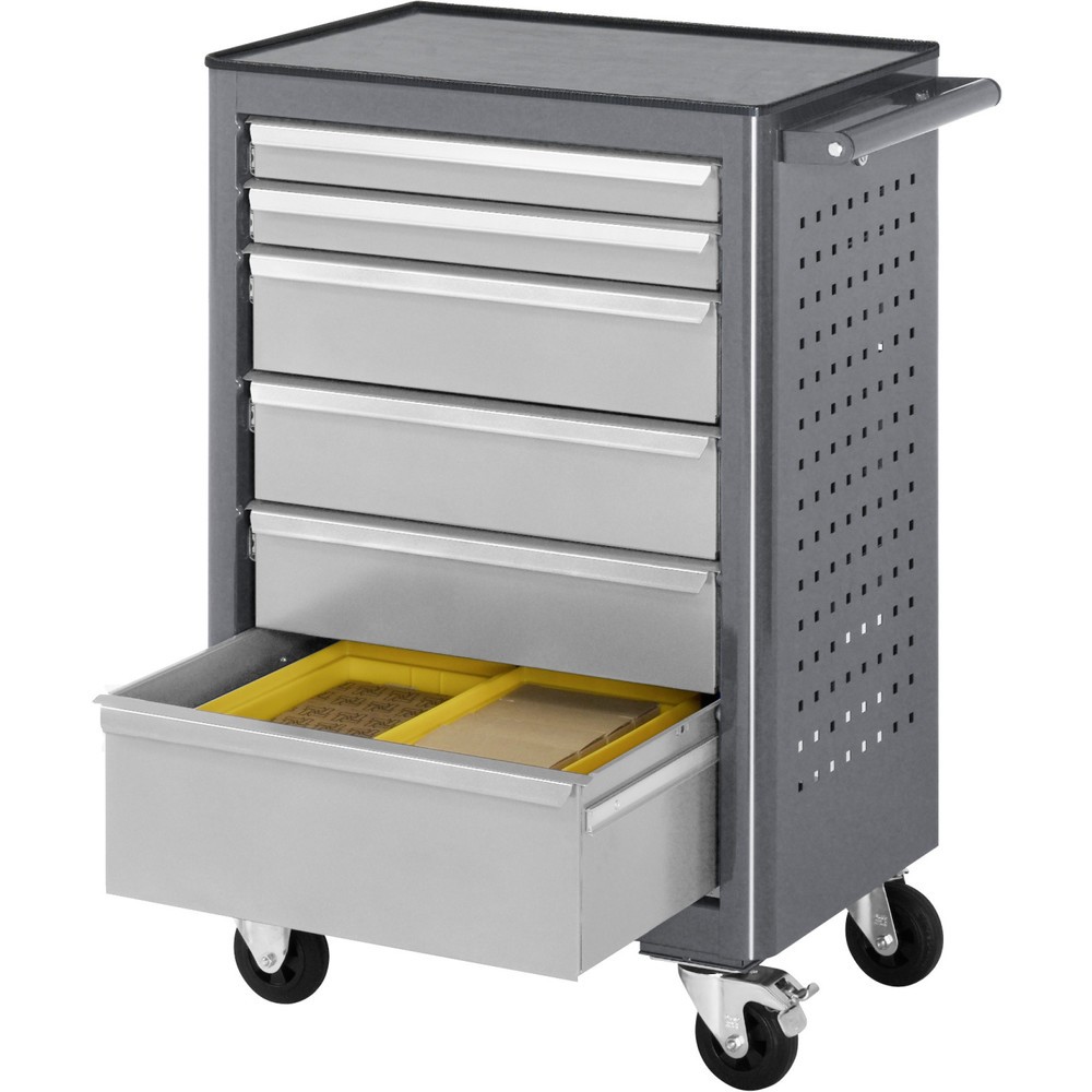 Číslo obrázka výrobku 2: Mobilný pracovný stôl RAU série adlatus, v × š × h 950 × 675 × 450 mm, 6 zásuv. 2 × 65, 3 × 125, 1 × 90 mm, pracovná doska z ABS