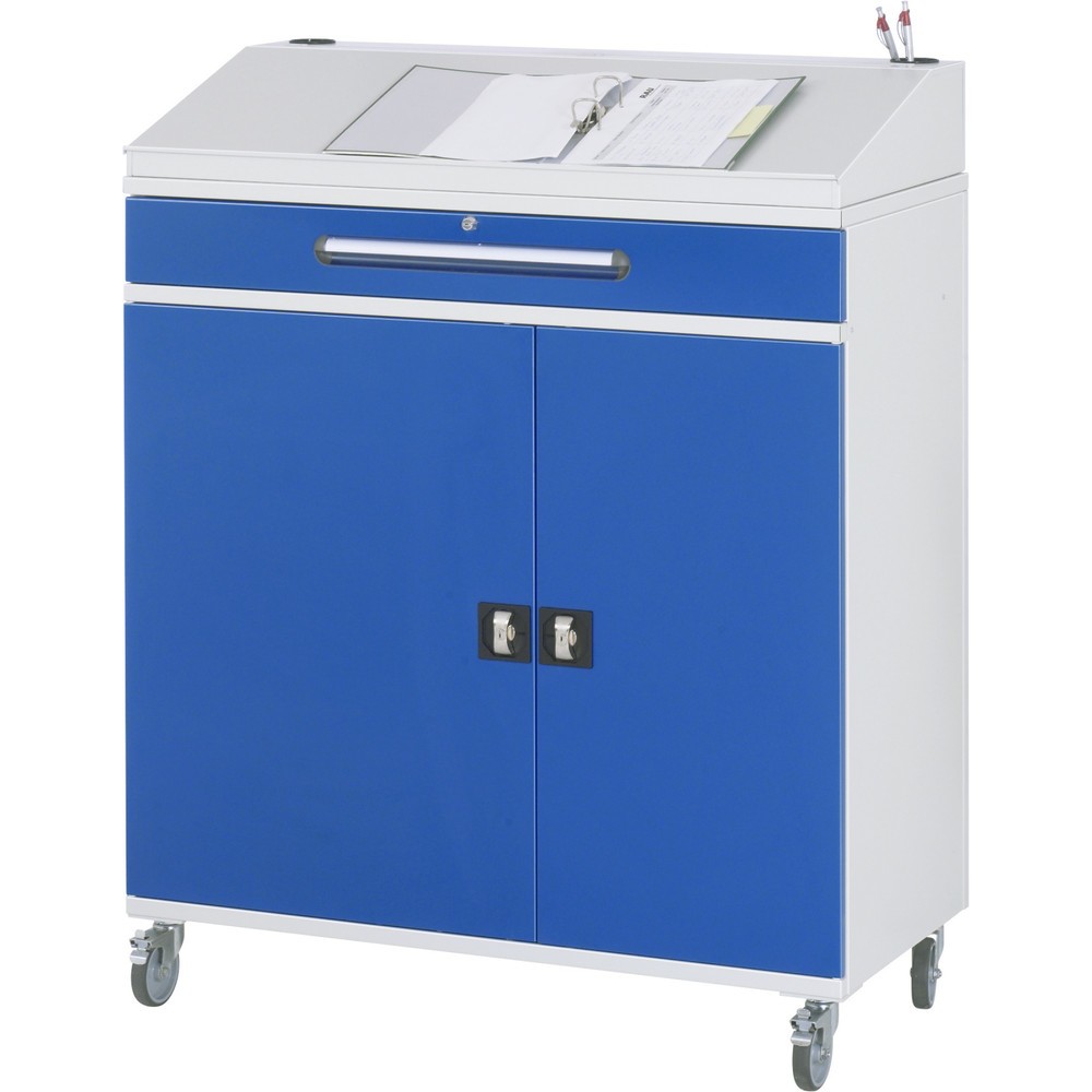 Číslo obrázka výrobku 2: Mobilný rečnícky pult RAU, v × š × h 1 235 – 1 345 × 1 100 × 520 mm, zásuv., 2 × 80, 1 × 120 mm