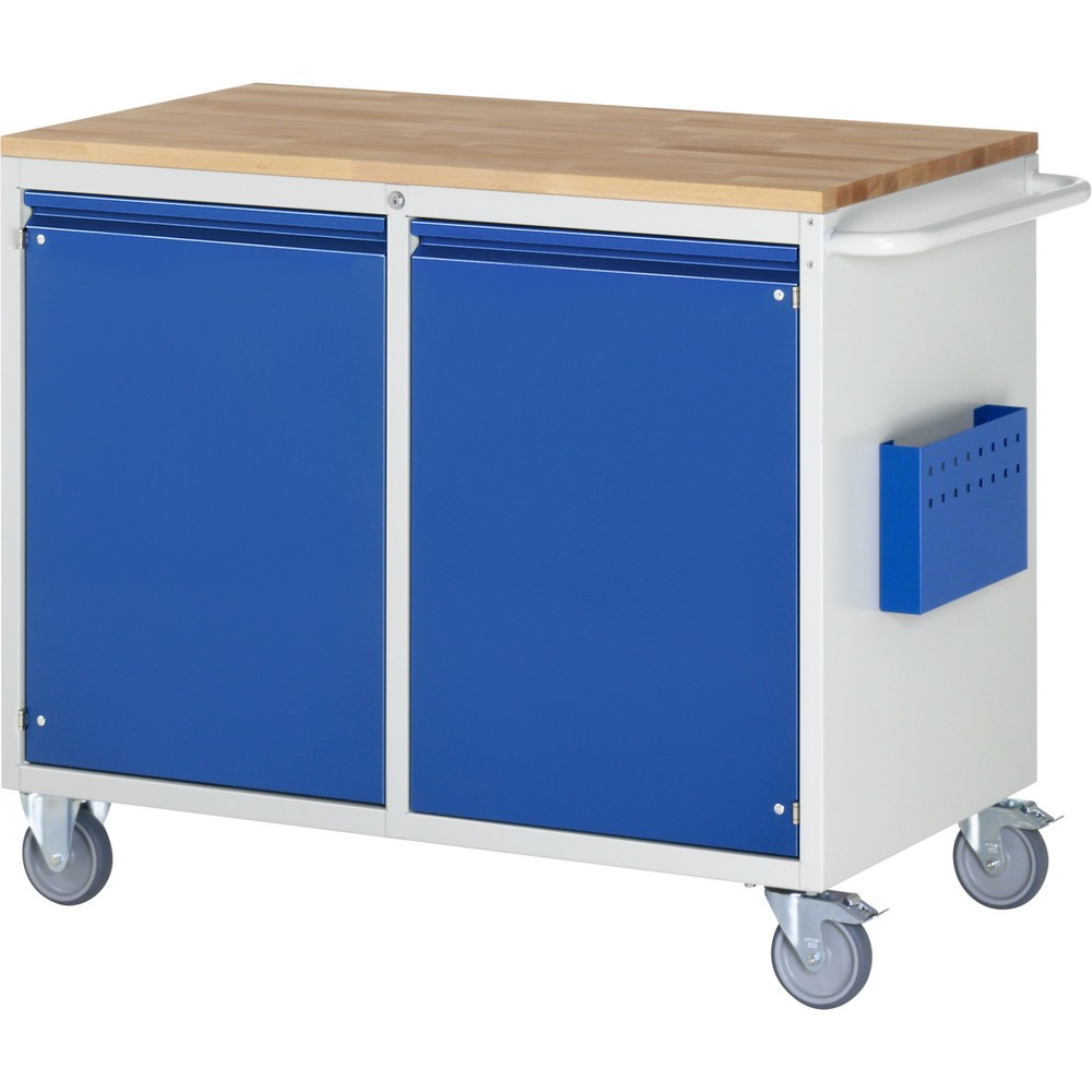 Číslo obrázka výrobku 1: Montážny vozík RAU série 7000, v × š × h 975 × 1 145 × 650 mm, 2 krídlové dvere, buková pracovná doska, integrovaná úchytková lišta