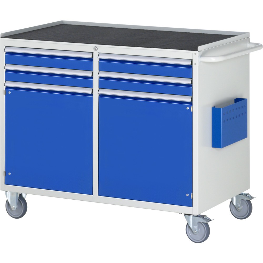 Číslo obrázka výrobku 1: Montážny vozík RAU série 7000, v × š × h 975 × 1 145 × 650 mm, 2 krídlové dvere, 4 zásuv. 4 × 90 mm, kovová pracovná doska