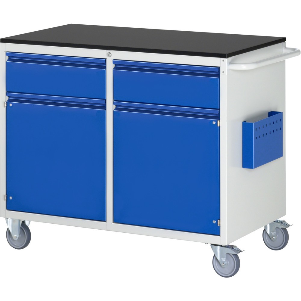 Číslo obrázka výrobku 1: Montážny vozík RAU série 7000, v × š × h 970 × 1 145 × 650 mm, 2 krídlové dvere, 2 zásuv. 2 × 180 mm, melamínová pracovná doska