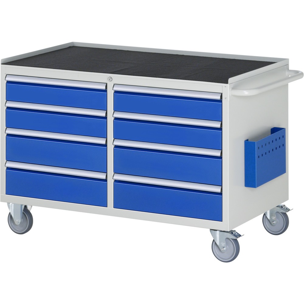 Číslo obrázka výrobku 1: Montážny vozík RAU série 7000, v × š × h 795 × 1 145 × 650 mm, 8 zásuv., kovová pracovná doska, nosnosť zásuv. 100 kg