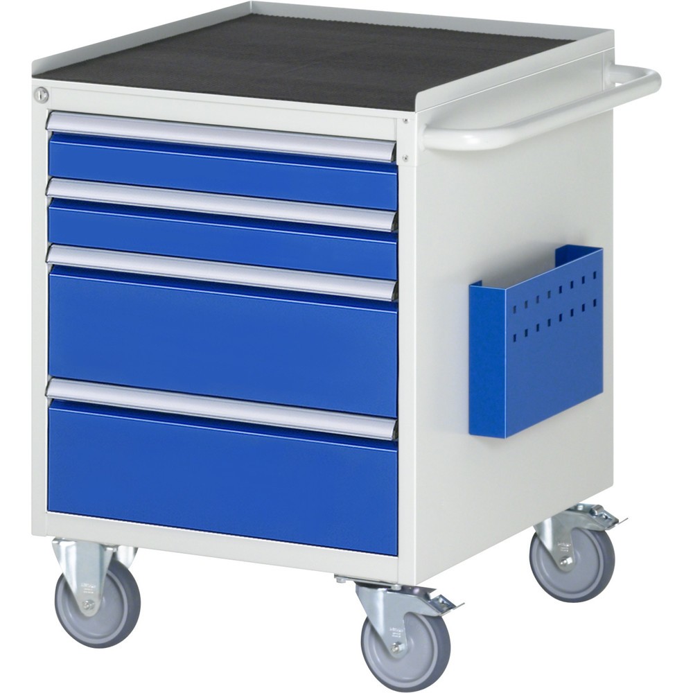 Číslo obrázka výrobku 1: Montážny vozík RAU série 7000, v × š × h 795 × 580 × 650 mm, 4 zásuv. 2 × 90, 2 × 180 mm, kovová pracovná doska