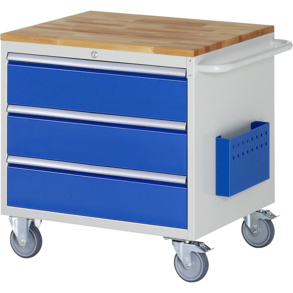 Obrázok výrobku: Dielenský vozík RAU série 7 000, v × š × h 795 × 770 × 650 mm, s 3 zásuvkami veľkosti XL, pracovná doska z bukového masívu