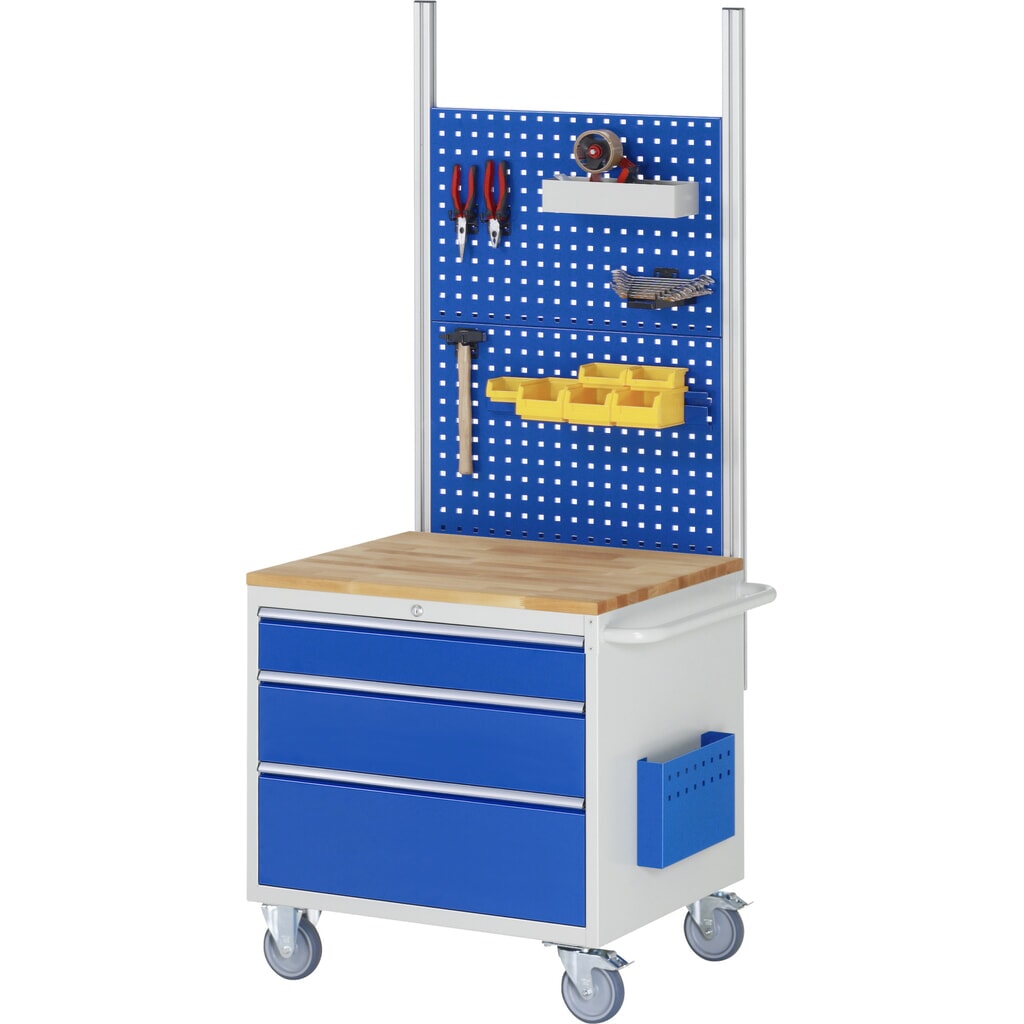 Číslo obrázka výrobku 4: Montážny vozík RAU série 7000, v × š × h 795 × 770 × 650 mm, 3 zásuv. 1 × 120, 1 × 180, 1 × 240 mm, kovová pracovná doska